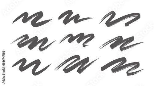 Nine dark grey brush stroke white