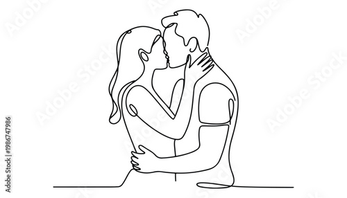 One continuous line illustration of an Romantic Couple , isolated on white background.