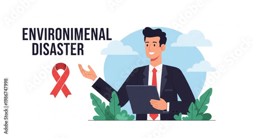Environmental Disaster Awareness Campaign Featuring a Concerned Professional.