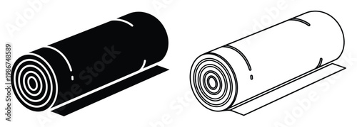 Isometric view of a rolled mat or blanket, perfect for representing fitness equipment, camping gear, or home flooring storage solutions in various graphic applications and informational