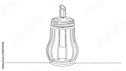 Continuous line drawing of a sugar dispenser with a functional spout, perfect for kitchen decor projects, beverage serving presentations, or food blog visual content.