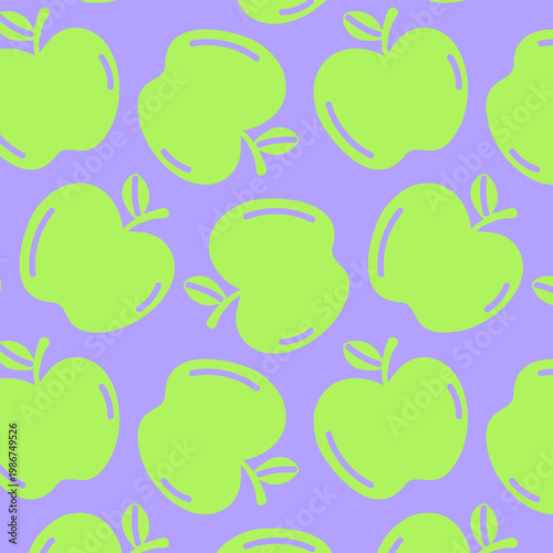 Bright apple seamless pattern in naive doodle style. Playful fruit background with bold colors for packaging and textile design.