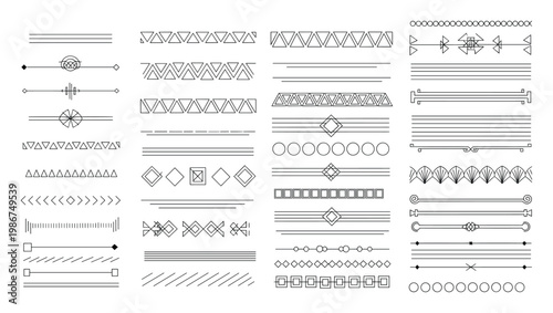 Collection of elegant geometric line borders and abstract dividers providing versatile decorative elements for page layout and graphic design projects