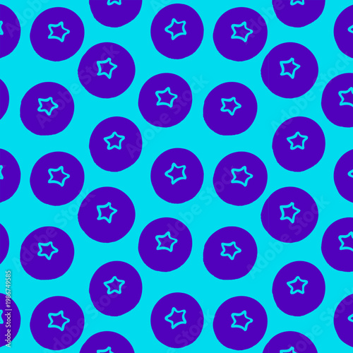 Bright blueberry seamless pattern in naive doodle style. Playful berry background with bold colors for packaging and textile design.