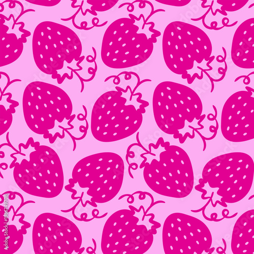 Bright strawberry seamless pattern in naive doodle style. Playful berry background with bold colors for packaging and textile design.
