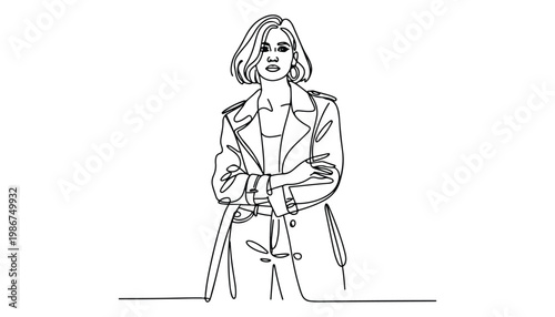 One continuous line illustration of an Girl  Fashion, isolated on white background.