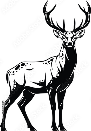 Black and white of a stag with large antlers deer animal wildlife