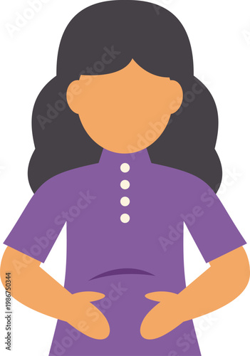 Woman holding hands to her stomach experiencing discomfort or pain