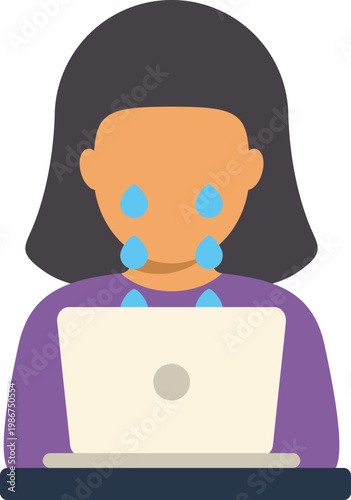Woman crying from online harassment while feeling sad and depressed using laptop