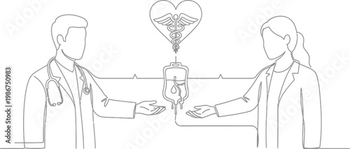 Two medical doctors are standing together to promote the importance of donating blood for patients in need of life saving help