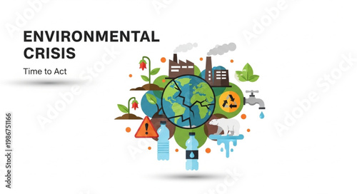 Environmental Crisis Illustration - A Visual Representation of Global Challenges and the Need for Action.