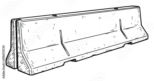 Black and white outline drawing of a robust highway barrier providing essential protection for road users and work crews suitable for safety guides and educational materials
