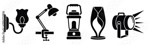 A versatile selection of lighting fixtures from classic wall sconces to modern floor lamps, essential for interior design concepts, architectural planning, and home furnishing catalogs.