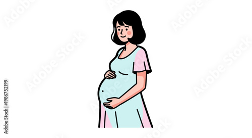 Pregnant woman holding her belly, illustration of maternity and womanhood
