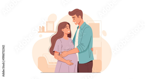 Gentle Maternity Portrait A pregnant woman in a soft yellow dress cradles her belly, radiating warmth and anticipation under a pastel sky