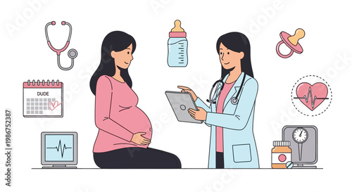 Pregnant Woman Consulting With Doctor About Health and Pregnancy Check-up