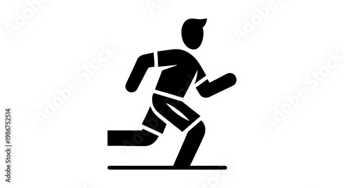 Running man silhouette icon, black vector athlete sprinting on white background, male jogger in motion for sports and fitness branding