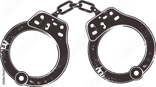 Vintage Style Handcuffs Isolated White Background Grunge Texture metal chain
