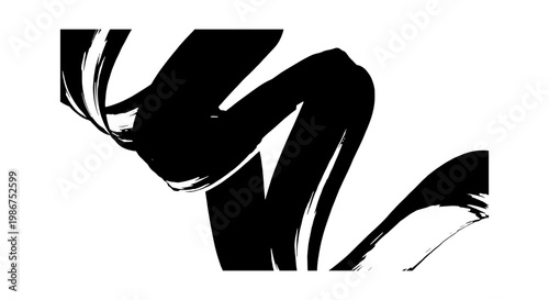 Abstract black ink brush stroke vector, expressive hand painted calligraphy smear, artistic grunge paint texture on white background