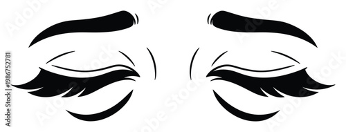 Emotional stylized closed eyes with flowing eyelashes and prominent eyebrows, conveying deep sorrow or peaceful slumber for expressive visual communication and symbolic representation.