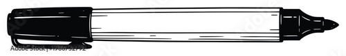 Bold line drawing depicting a simple marker pen with cap perfect for office supplies stationery school teaching education drawing writing whiteboard presentations or project resources