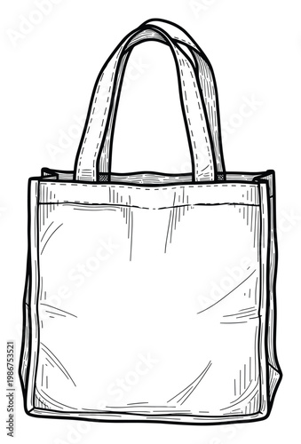 Reusable canvas shopping bag graphic line artwork perfect for ecofriendly lifestyle promotions, sustainable product showcases, and retail marketing materials.