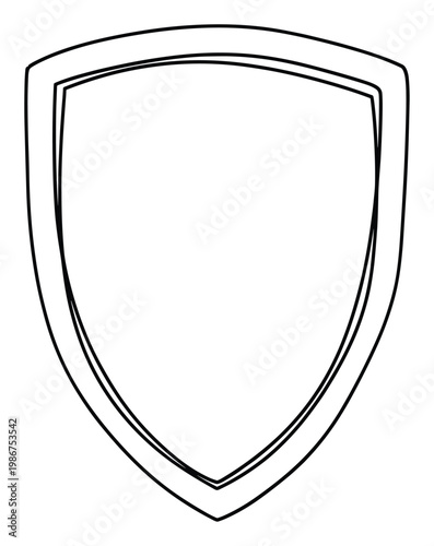 Stylized shield outline symbol with a double border portraying concepts of safety security defense and achievement suitable for branding icon design and app interface development.