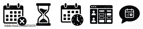 Modern set of time management and scheduling icons representing appointment cancellations, deadlines, event planning, and task organization for business applications and digital interfaces