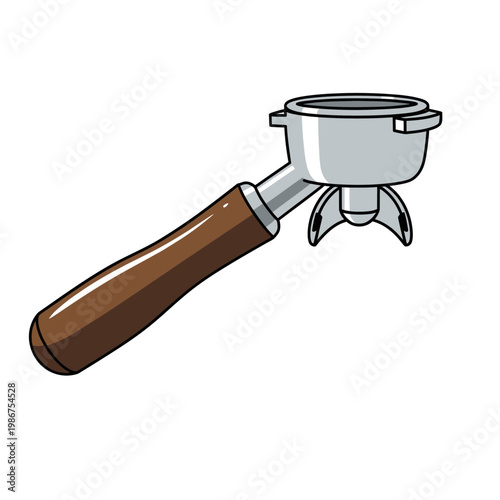 Espresso machine portafilter with wooden handle, isolated on white background