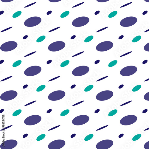 Seamless abstract oval dot pattern background in navy and turquoise transparent background