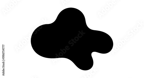 Organic black blob silhouette, abstract fluid liquid shape, minimalist ink splash vector, smooth curved amoeba element for graphic design