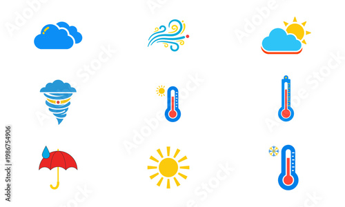 Collection of  Colorful weather icons set for forecasts seasons and climate themes