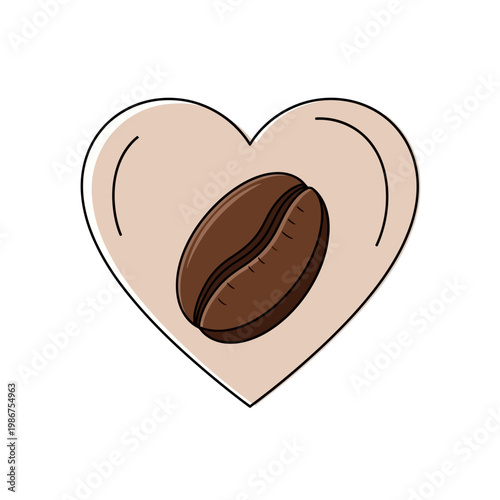 Heart shape with coffee bean inside, love for coffee concept