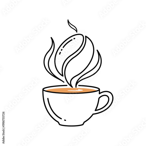 Steaming Coffee Bean Cup Logo - Minimalist Line Art