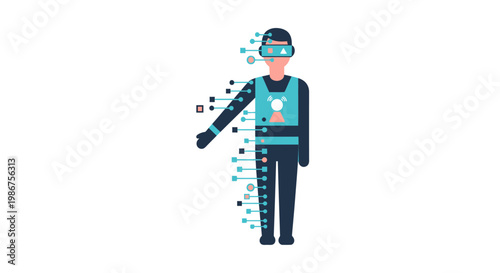 Exploring immersive virtual reality experiences with advanced human interaction technology and data visualization. A futuristic digital concept