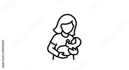 Woman breastfeeding baby simple line art illustration motherhood concept parenting nursing