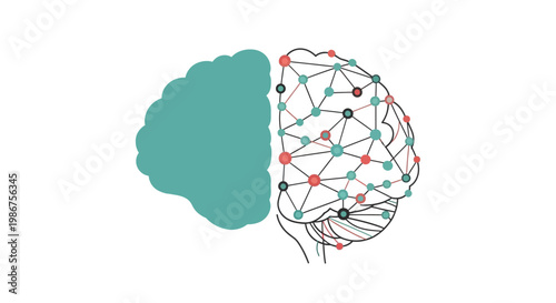 Abstract brain illustration highlighting the duality of organic thought and digital neural networks, symbolizing artificial intelligence and data processing