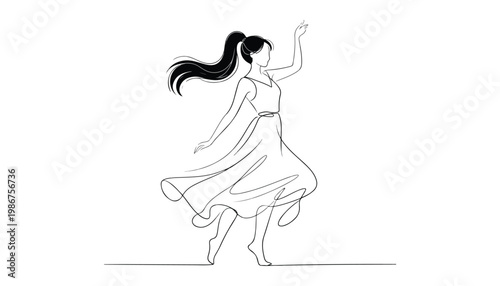 One continuous line illustration of an Girl  Fashion, isolated on white background.