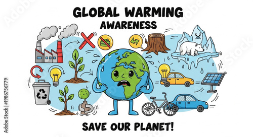 Global Warming Awareness Illustration - A Call to Save Our Planet.
