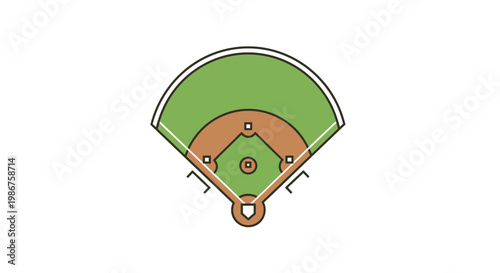 Compact Top View of a Baseball Field with Distinct Green Outfield and Brown Infield, Showcasing Bases and Boundary Lines, Graphic Style.