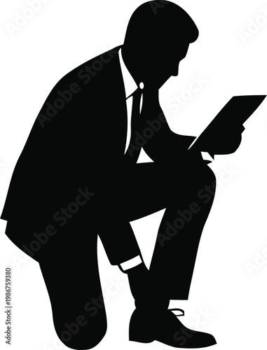 Businessman with tablet silhouette vectorBusinessman with tablet silhouette vector