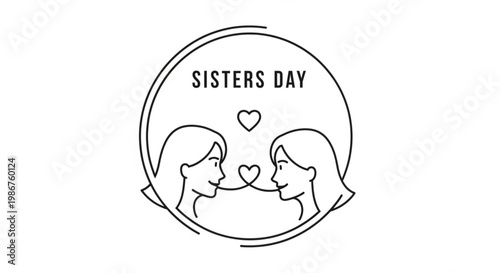 Sisters day logo with two girls and heart symbol celebrating sibling bond and friendship