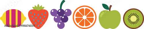 Vibrant fruit assortment for healthy eating and nutrition concept with colorful illustrations
