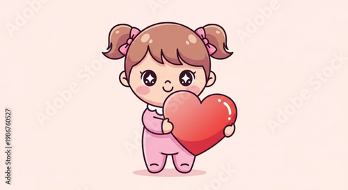 Cute little girl holding big red heart love and affection concept sweet emotions tender moment