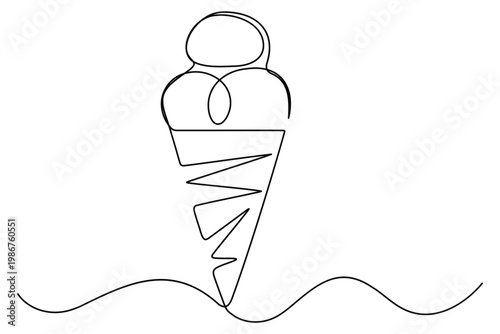 Minimalist single line of an ice cream cone on wavy line single line minimalist food dessert