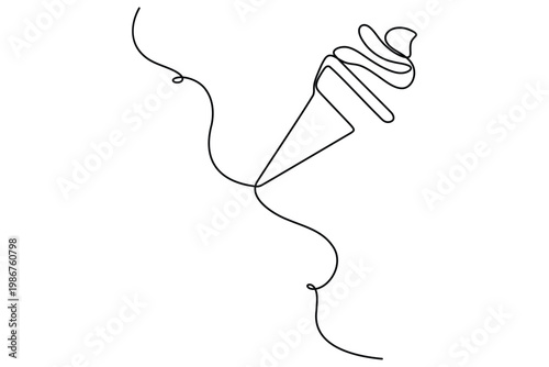 Minimalist single line of an ice cream cone with swirling continuous line