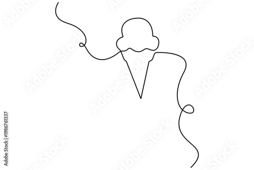 Single continuous line of an ice cream cone with swirling lines single line continuous line