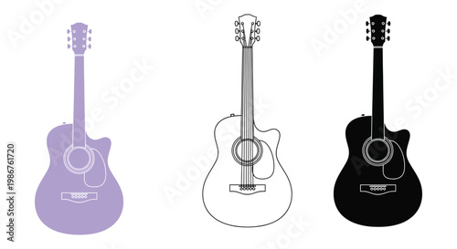 Guitar colorful vector illustrations of acoustic guitars in different colors and styles
