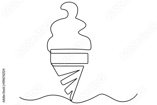 Single line of a soft serve ice cream cone on a wavy surface single line continuous line