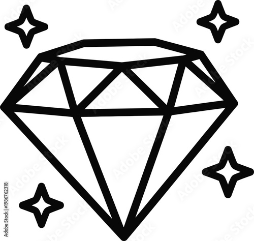 Diamond Gemstone Line Art Icon